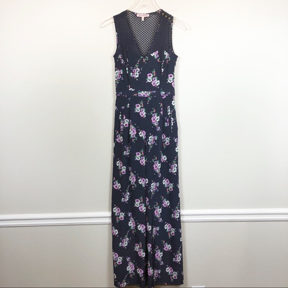 Juicy Couture | 100% Silk  Navy Floral Jumpsuit - Picture 2 of 8